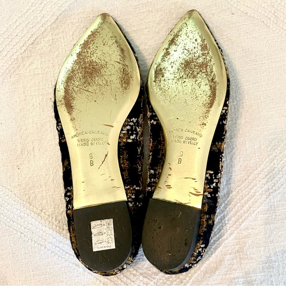 Andrea Carrano Jaky Lauren Black & Gold Wool Plaid Flats US9 EU39 - Picture 6 of 14